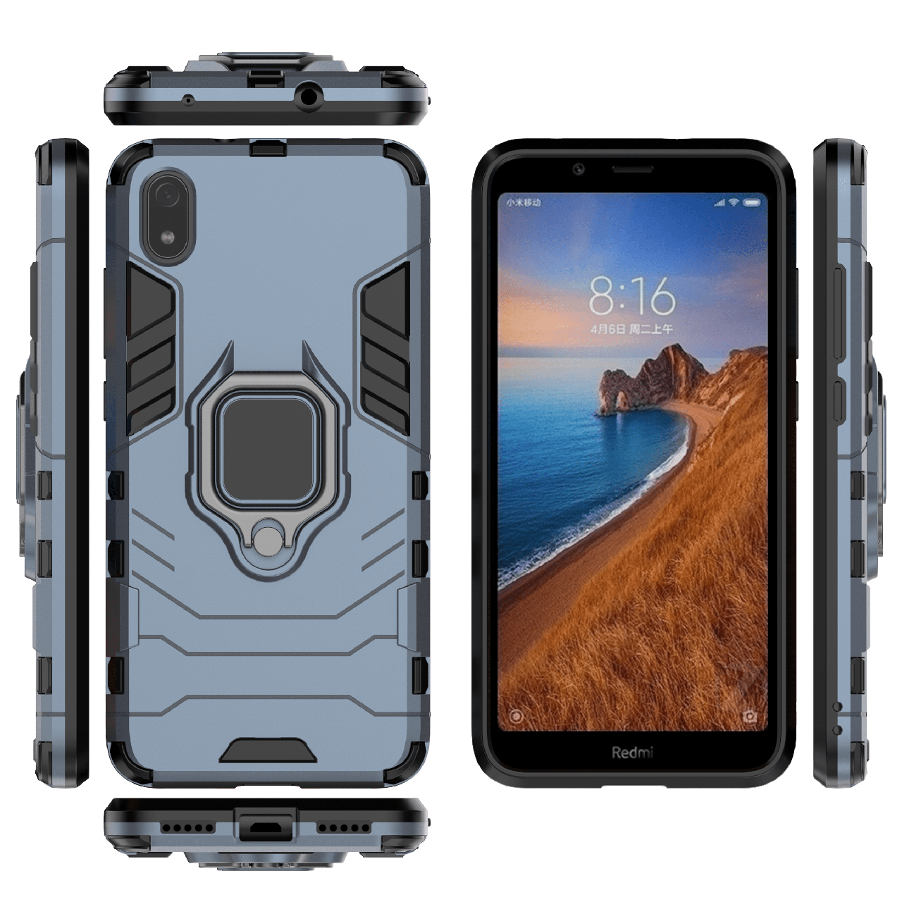 

Бронированный чехол для Xiaomi Redmi 7A с кольцом Navy Blue, Серый
