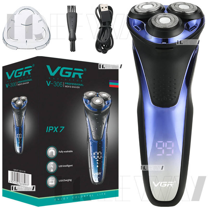 

Электробритва для мужчин роторная для влажного и сухого бритья водонепроницаемая VGR IPX7 (V-306)
