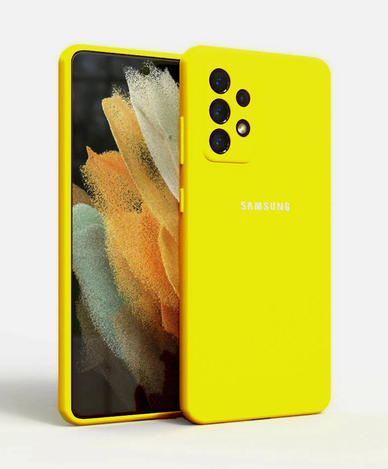 

Силиконовый чехол с микрофиброй для Samsung Galaxy A52 желтый матовый защита камеры