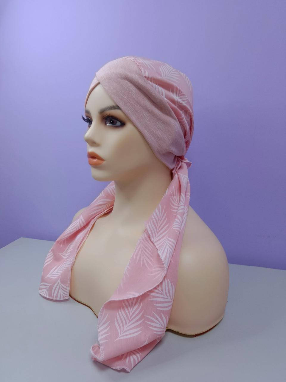 

Чалма летняя 54-60 рр шапка котон тонкий на трикотажной повязке "Вуалька Мини" 60 см розовая, Розовый