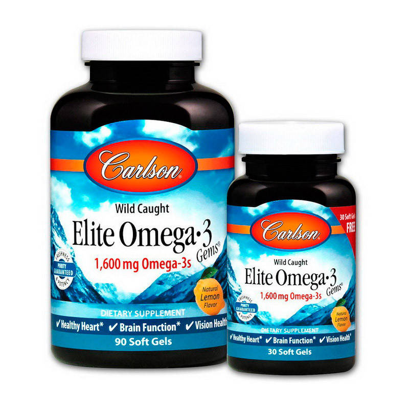 

Carlson Labs жирные кислоты Омега 3 Elite Omega 3 1,600 mg wild caught 90+30 soft gels