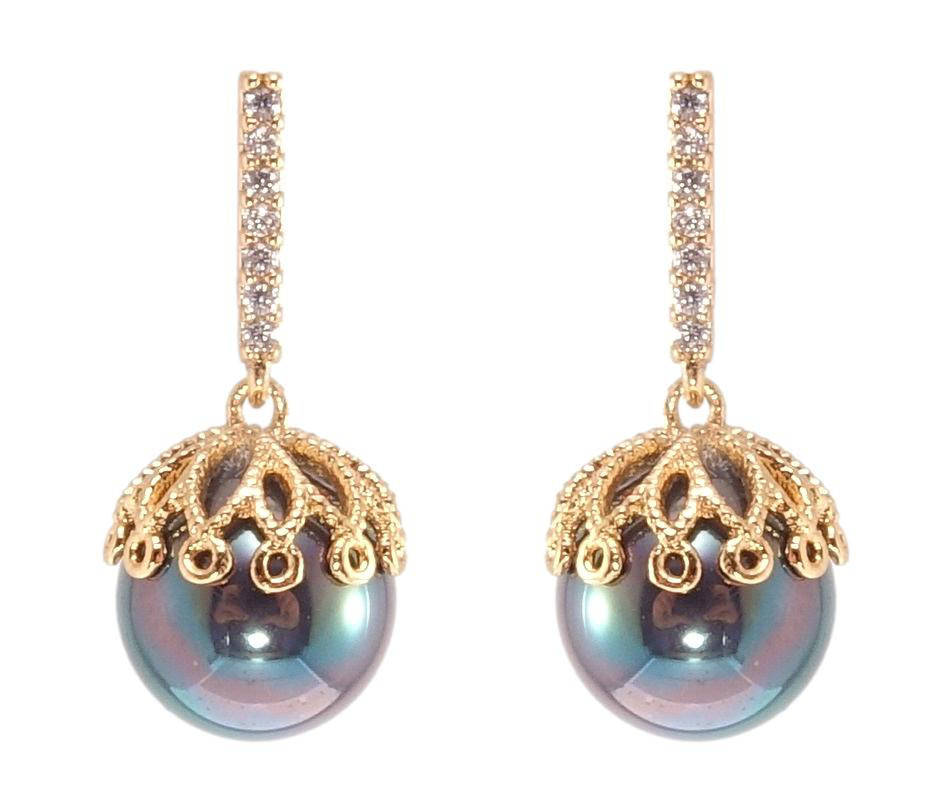 

Серьги Xuping Позолота 18K гвоздики (пуссеты) "Черная жемчужина под ажурным куполом"