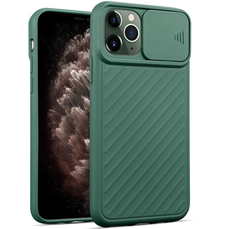 

Силиконовый ребристый чехол с защитой камеры/со шторкой для камеры на iPhone 12/12 Pro /Айфон 12/12 Про, Зелёный
