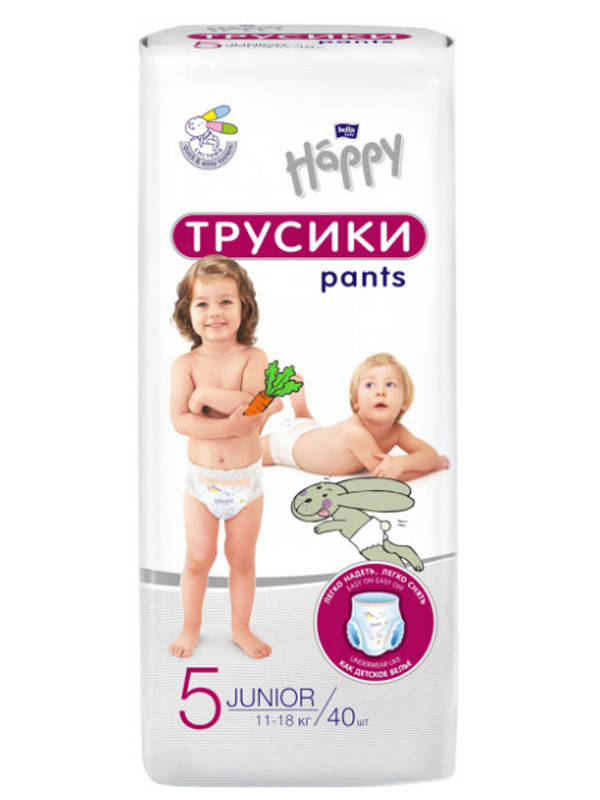 

Подгузники-трусики для детей Happy Junior 11-18 кг 40 шт.