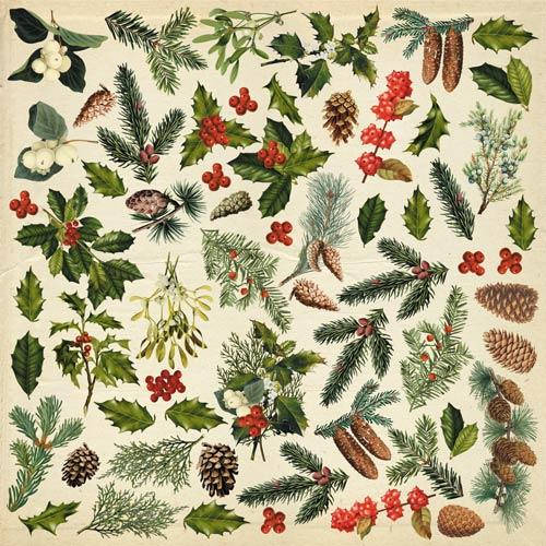 

Папір з елементами для вирізання - Winter botanical diary - Fabrika Decoru - 30x30
