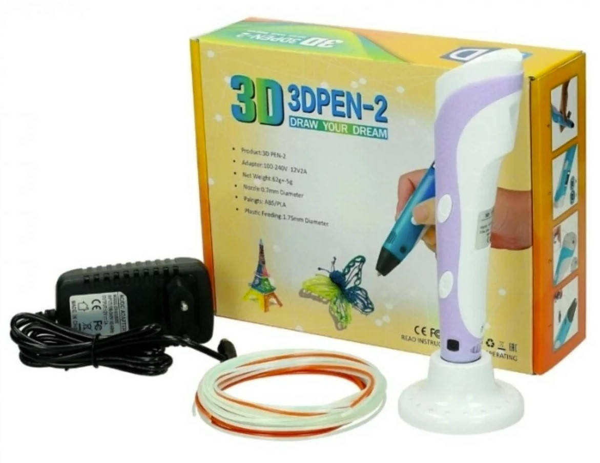 

3D-ручка с экраном с Эко Пластиком PLA (9 метров) Фиолетовая 3D PEN 2