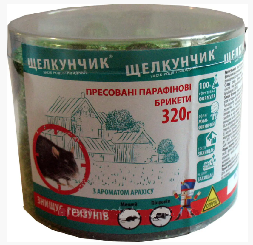 

Щелкунчик в брикетах с ароматом арахиса, 320 г. (Средство от грызунов)
