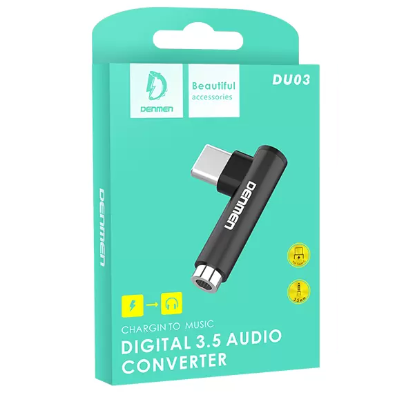 

Переходник 2в1 Type-C to 3.5mm DENMEN DU03 Черный, Белый