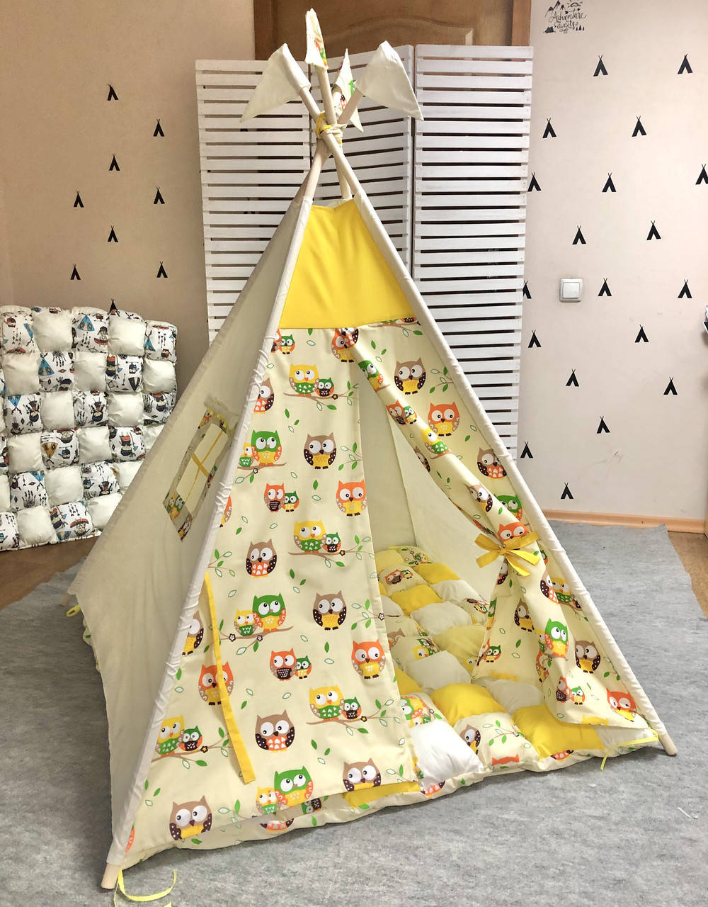 

Вигвам универсальный «Совы с желтым». Палатка. домик для игр в наличии