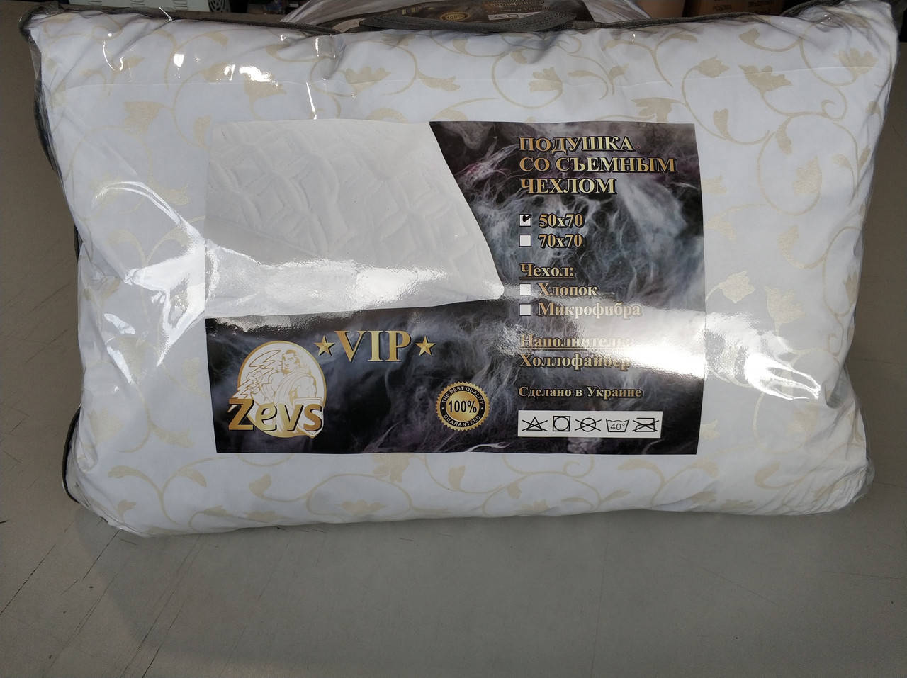 

Подушка со съемным чехлом холлофайбер ТМ "ZEVS" VIP 50 х 70 см, Белый