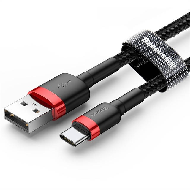 

Тканевый кабель USB Type C для телефона 3A Baseus 1, Черно-красный