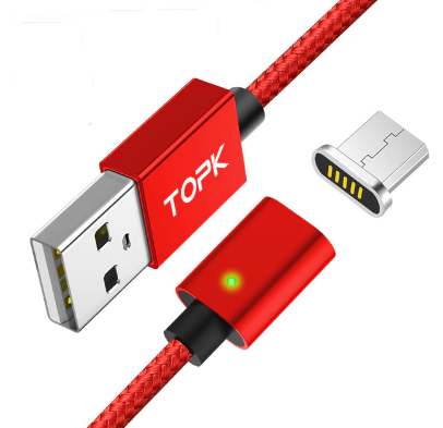 

Кабель магнитный для зарядки телефона Topk MicroUSB Android 100см |2.4A| Красный