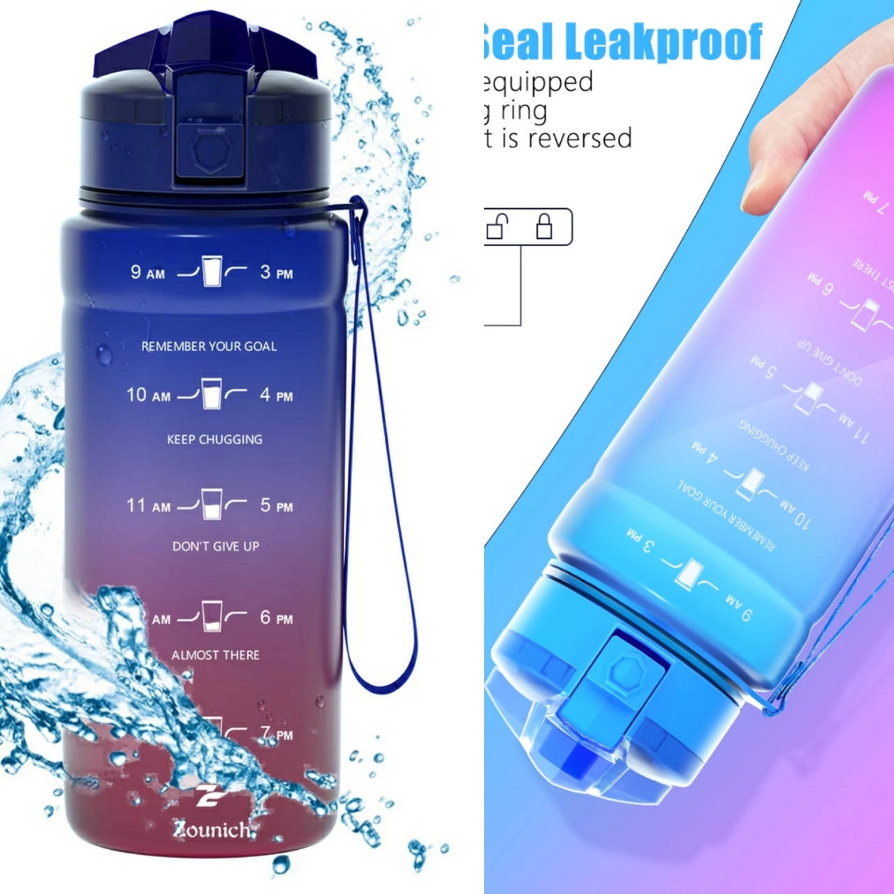 

Спортивная бутылка для воды Zounich BPA free Тритан Бутылочка для спорта 500 700 мл 1 литр Синий градиент