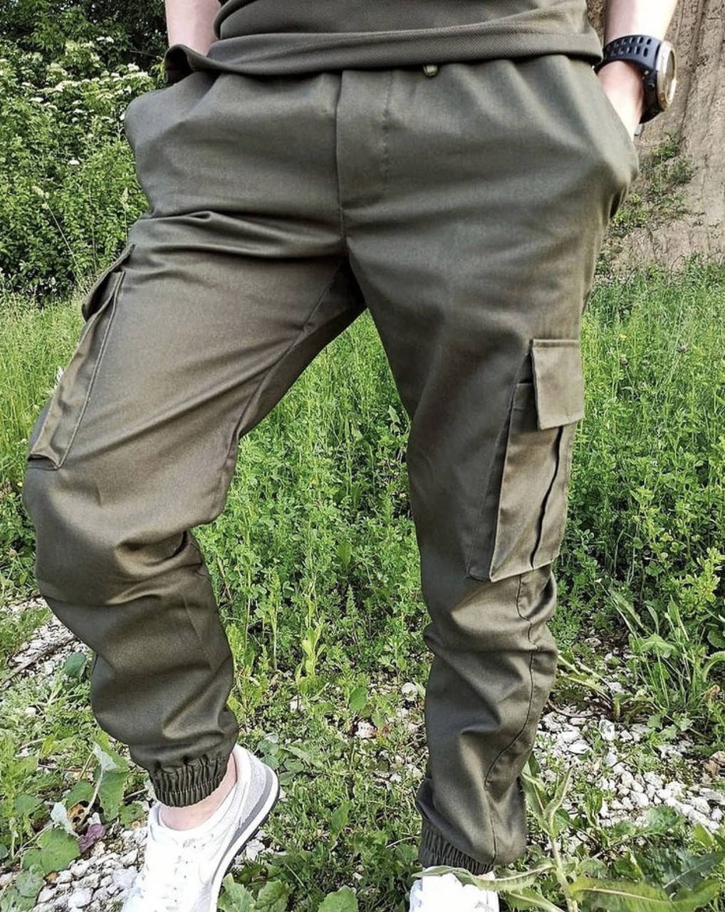 

Штаны карго / джоггеры олива 46рр, Оливковый