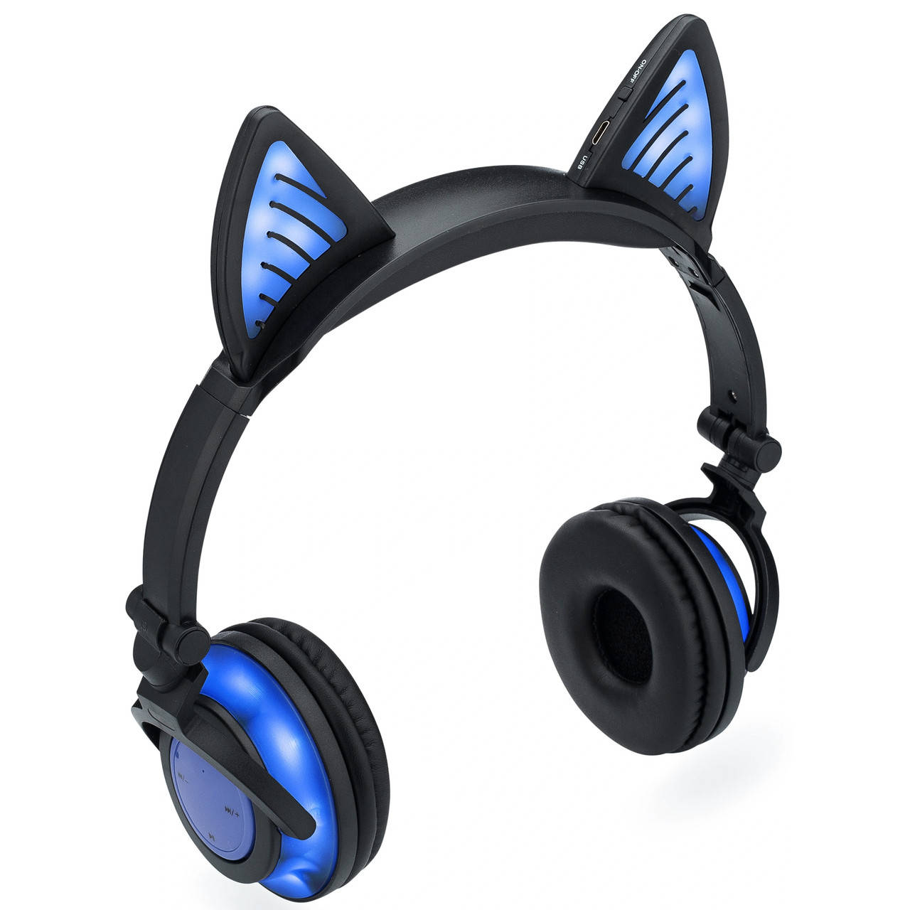 

Светящиеся Bluetooth наушники с кошачьими ушками M+ BL107 Blue, Синий