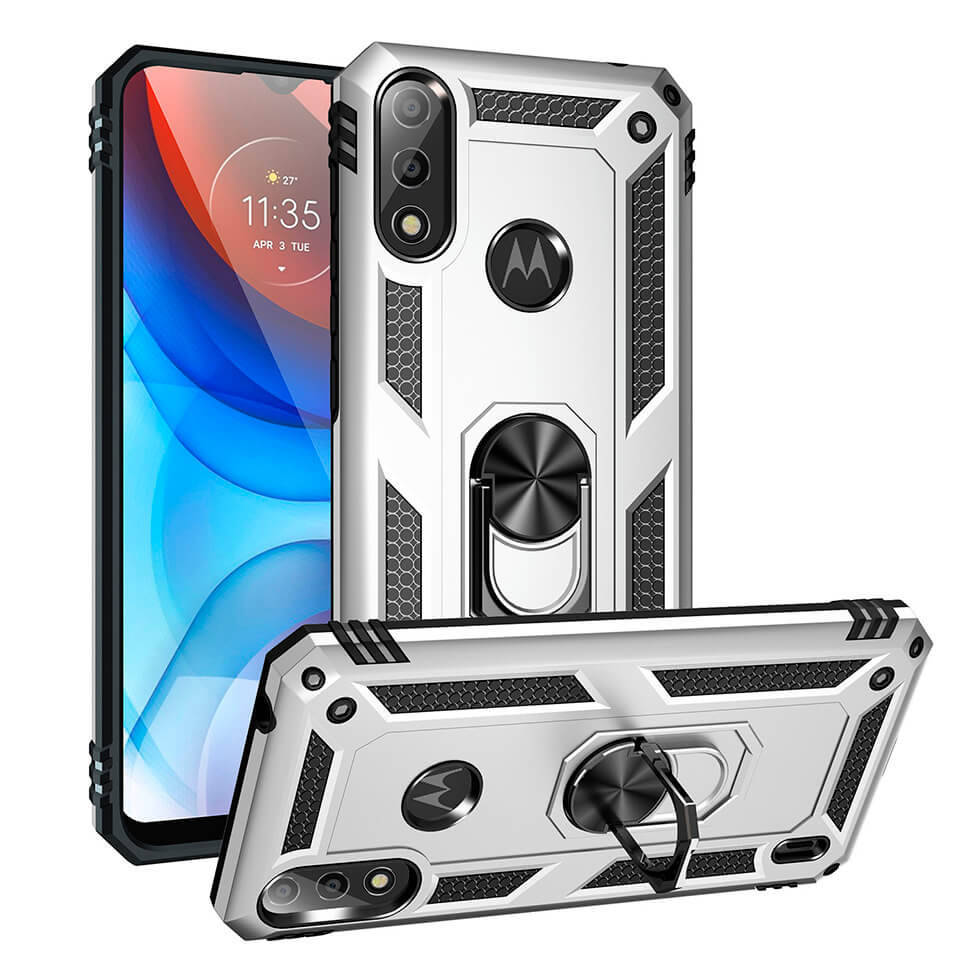 

Ударопрочный чехол Shell Ring для Motorola E7 Power / E7i Power Silver, Серебристый