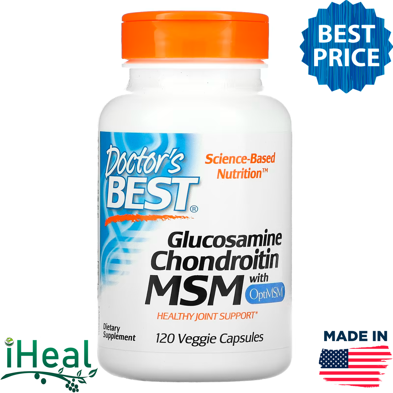 

Doctor's Best, глюкозамин, хондроитин и МСМ с OptiMSM, 120 вегетарианских капсул