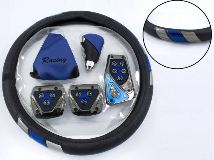 

Тюнинг салона. Чехол на руль M(37-39 см), Ручка с чехлом на КПП, Накладки на Педали. Механика, Синий