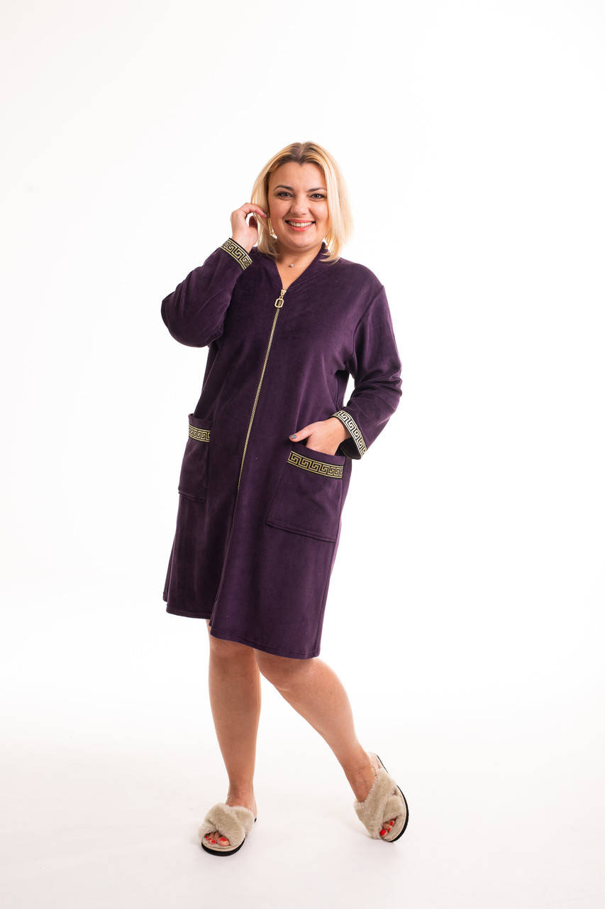 

Халат домашний уютный женский велюровый от производителя, Фиолетовый