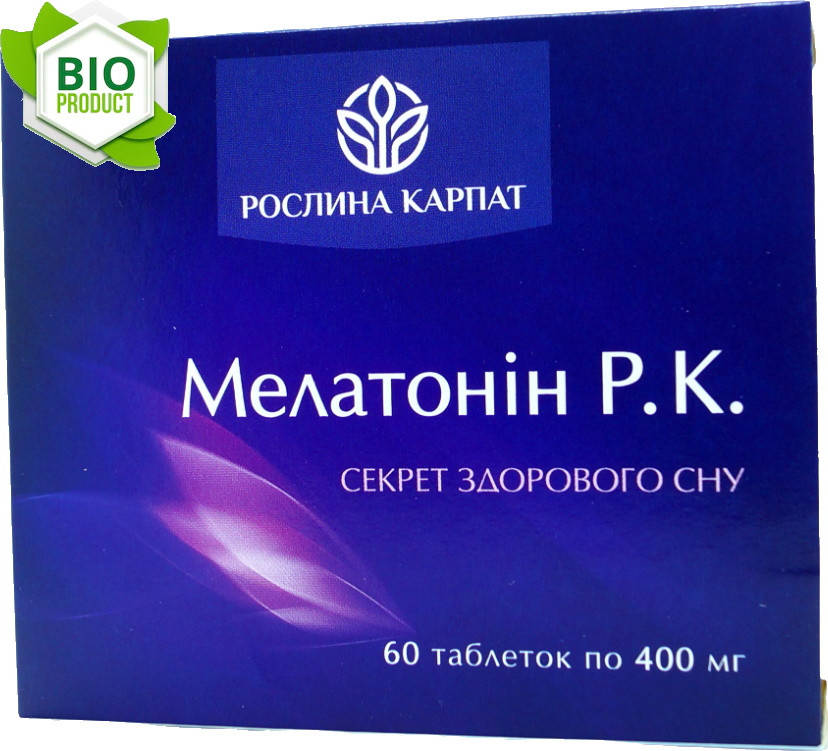 

Мелатонін Р.К. 60 таб. «Рослина Карпат» КОМПЛЕКСНИЙ ПРОДУКТ ПРИ РОЗЛАДАХ СНУ
