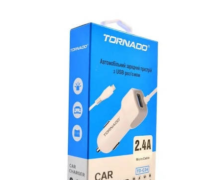 

АЗУ Tornado TD-C24 2.4A micro cable white Автомобільна зарядка до телефону., Белый