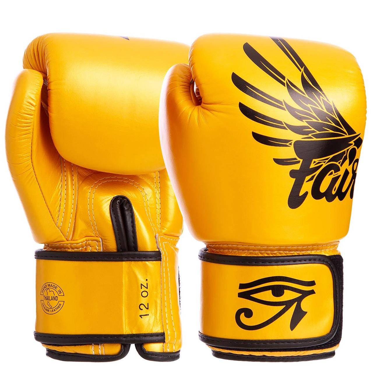 

Перчатки боксерские кожаные FAIRTEX BGV1-FALCON 10-16 унций золотой-черный