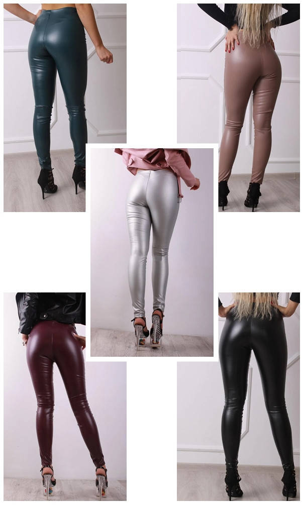 

Кожаные лосины женские с высокой посадкой Женские лосины леггинсы из экокожи Яркие кожаные леггинсы в обтяжку, Черный