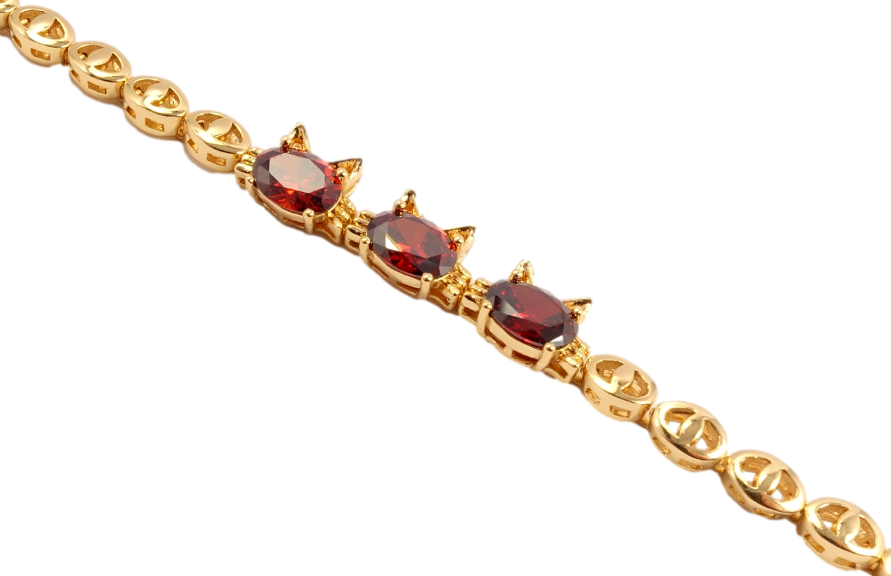 

Браслет Xuping Позолота 18K "Кошки с красными кристаллами" длина с доп.замком на два размера 17, 19см