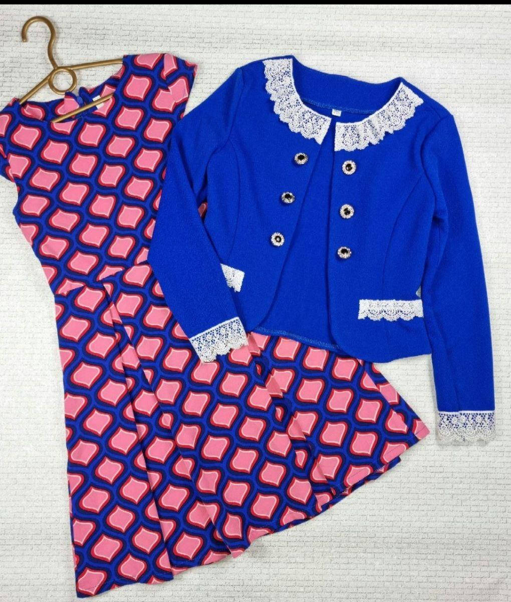 

Костюм летний на девочку, на рост 134, 140, 146 см, цвета розовый с синим , трикотаж 146, Разные цвета