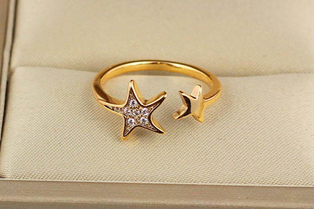 

Кольцо Xuping Jewelry раздвижное две звезды р 16 и больше золотистое