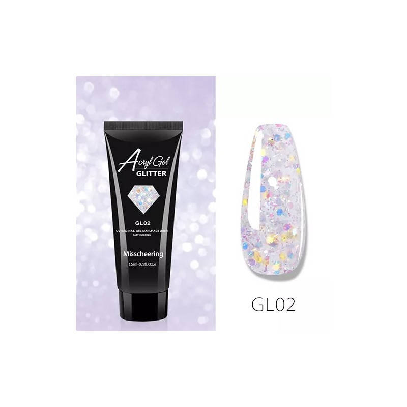 

Полигель (акригель) AcrylGel Professional GLITTER GL 02, 15мл, Светло-серый