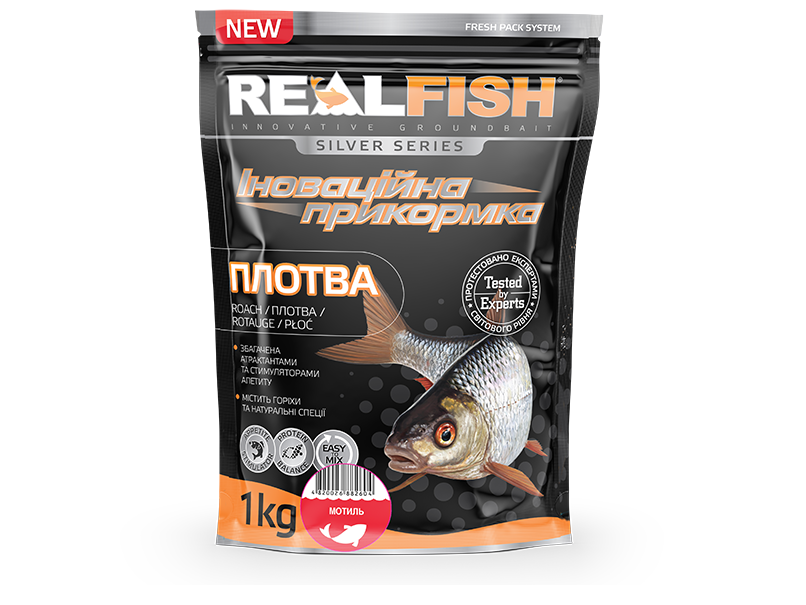 

Прикормка Real Fish 1кг Рыболовная прикормка Плотва (мотыль)