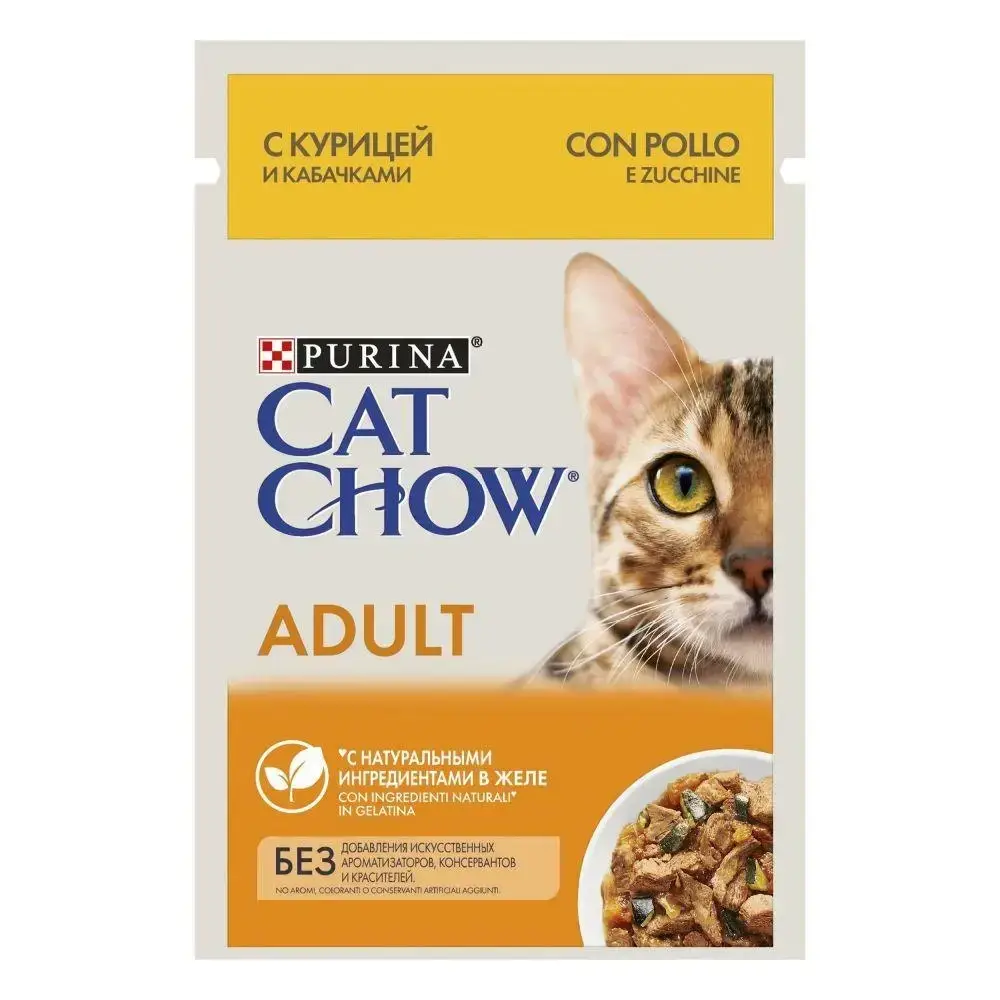 

Влажный корм для кошек Purina Cat Chow Adult нежные кусочки в желе с курицей и кабачками