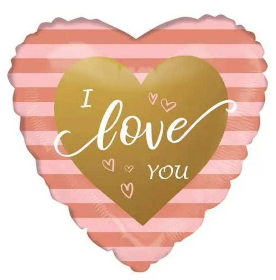 

Шар фольгированный сердце "I Love You" Розовая полоски. Размер: 43см*48см., Розовый