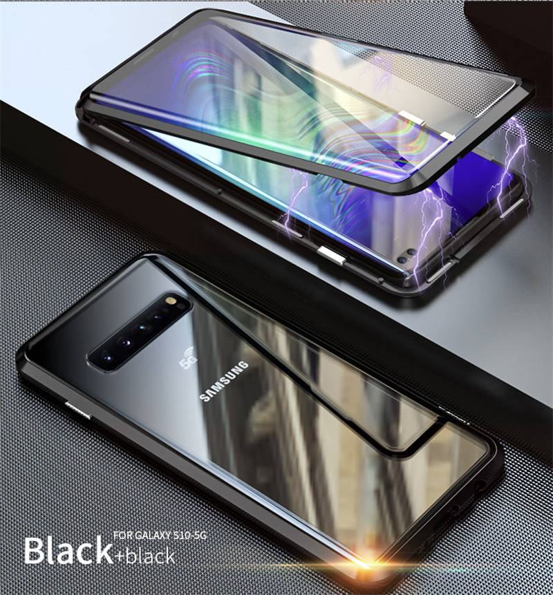 

360 магнитный чехол для Samsung Galaxy S10 Plus защитное стекло с двух сторон, Черный