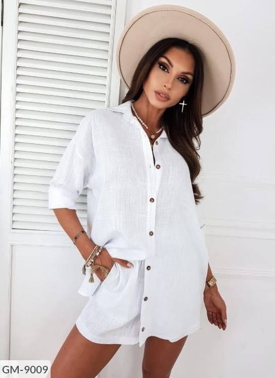 

Прогулочный костюм двойка лён рубашка+шорты , женский летний костюм двойка лён