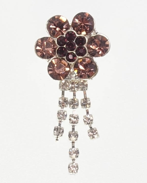 

Брошь "Цветок с бордовыми стразами и подвесками"