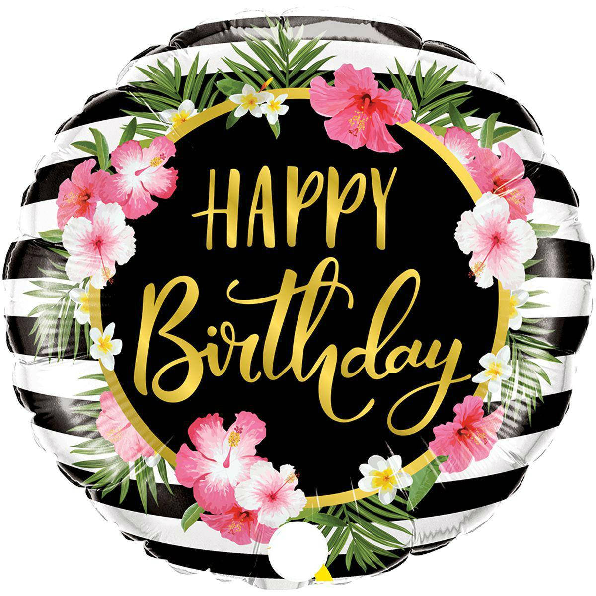 

Шар фольгированный круглый с надписью Happy Birthday веночек