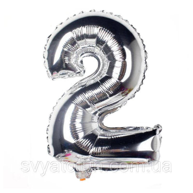 

Фольгированный шар цифра 2 серебро 35см Китай, Серебристый