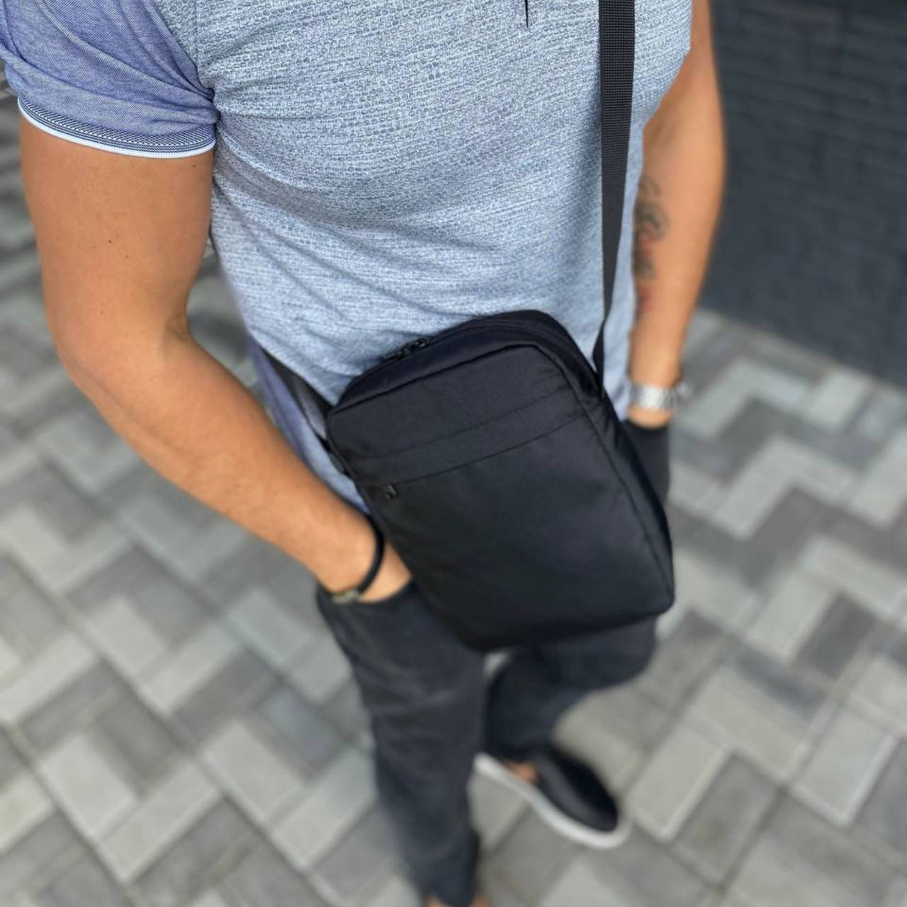 

Мужская сумка барсетка через плечо, небольшая тканевая черная повседневная, Черный