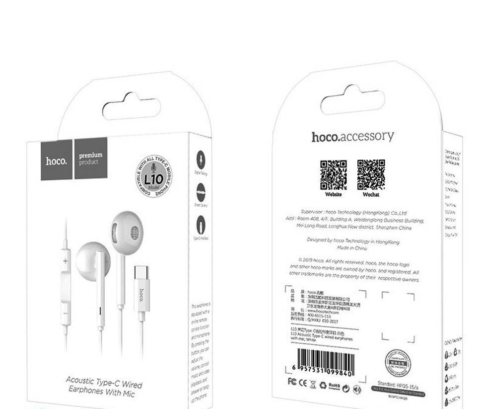 

Наушники вакуумные HOCO L10 Type-C с микрофоном