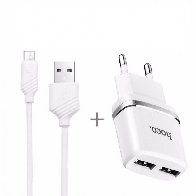 

Комплект СЗУ HOCO С12 2,4A2USB + Micro usb, Белый