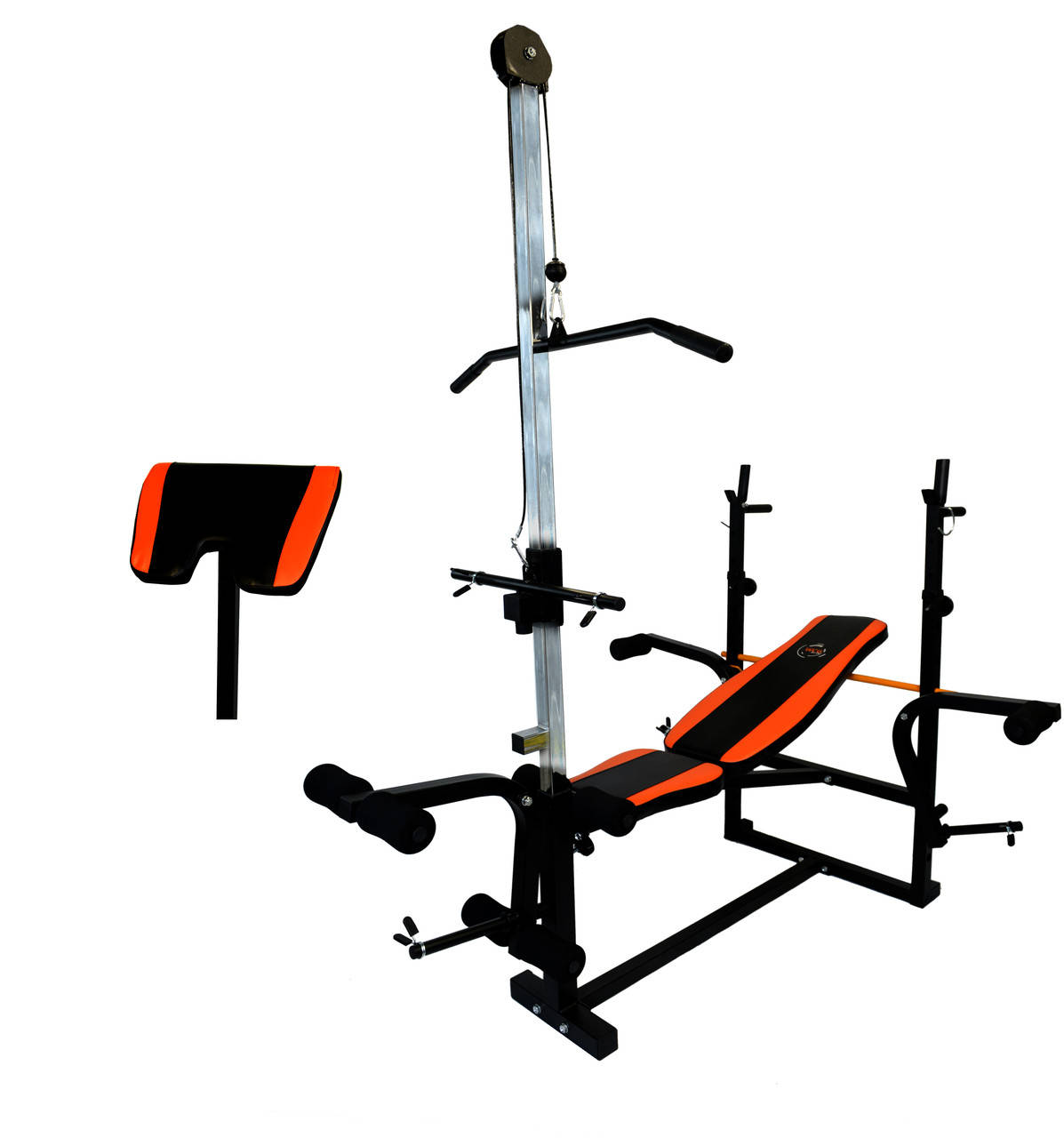 

Скамья для жима WCG 0070 + Тяга + Брусья + Приставка скотта Набор STRONG штанга 128 КГ