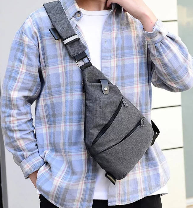

Мужская сумка слинг через плечо серая cross body