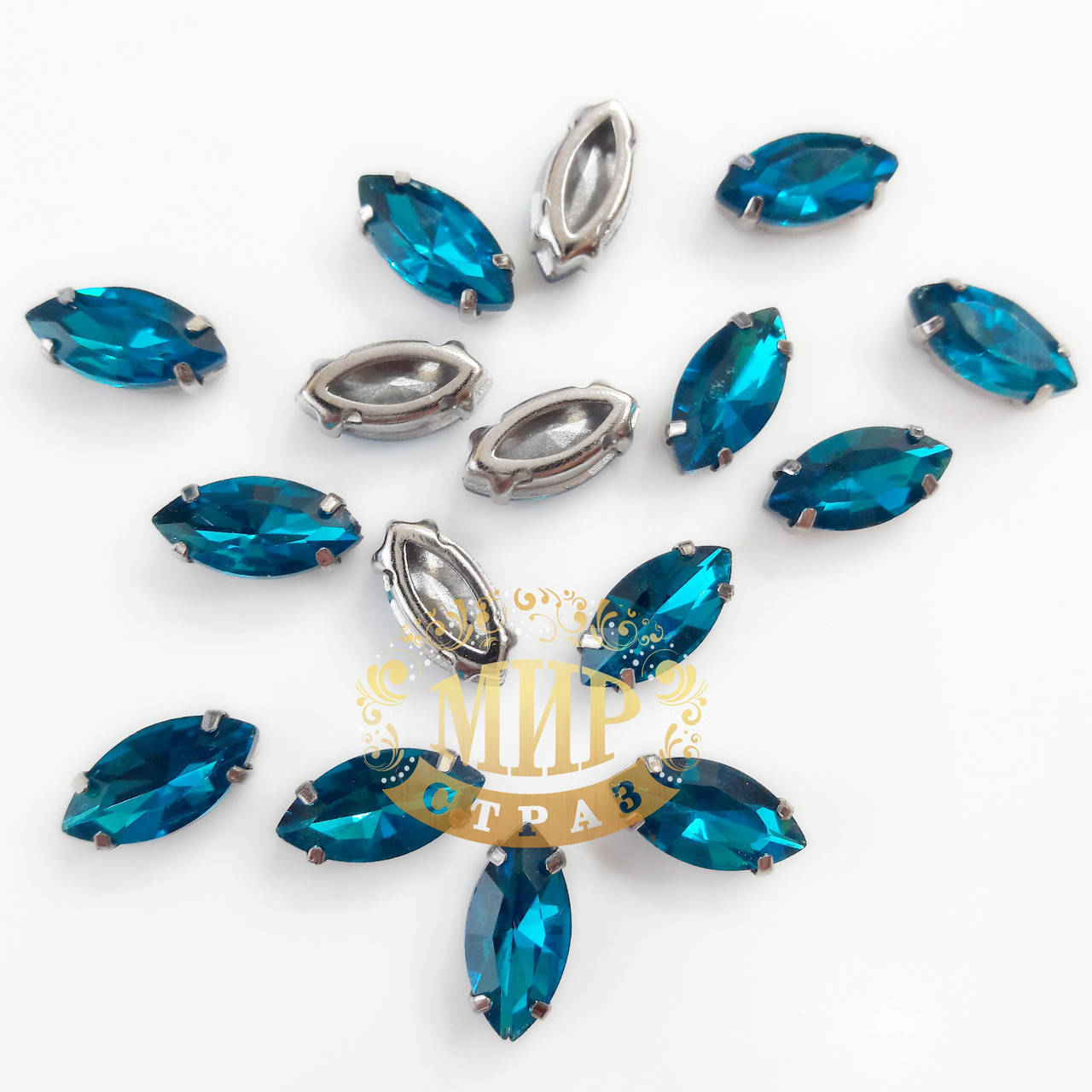 

Камни в цапах Люкс, форма Лодочка, цвет Blue Zircon, 6х12мм, 1шт, Белый