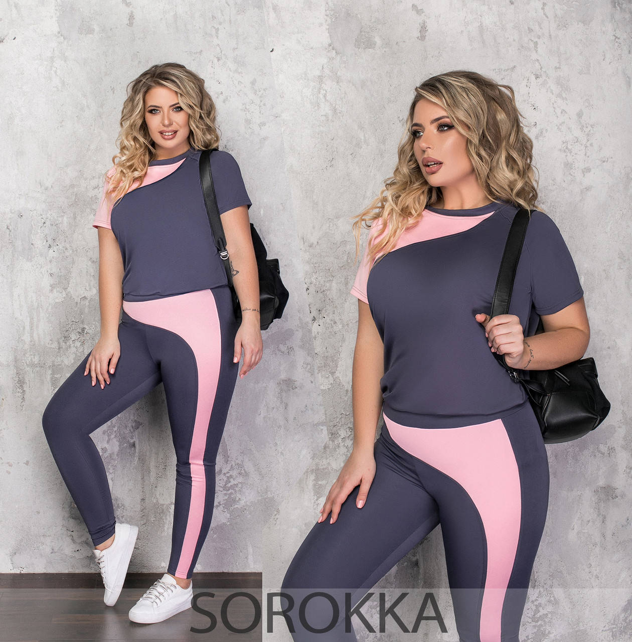 

Спортивный костюм из микродайвинга для фитнеса и зала батал, Черный