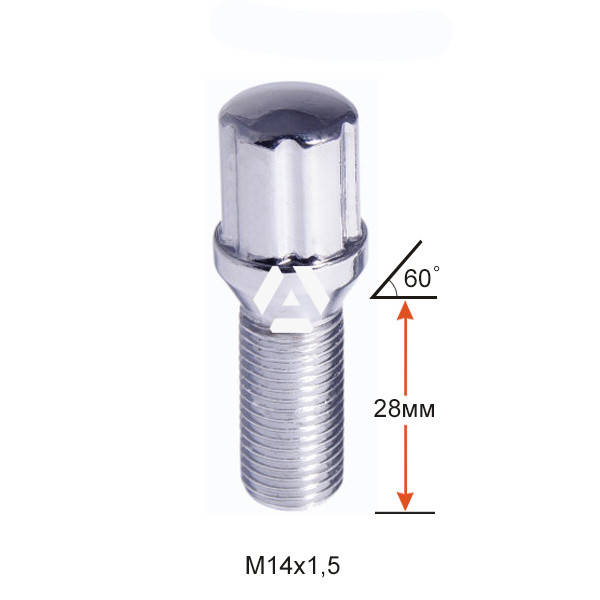 

Болт колесный шлицевой A174110SD Cr M14х1,5х28мм Конус для узких отверстий в диске Хром Ключ-Адаптер