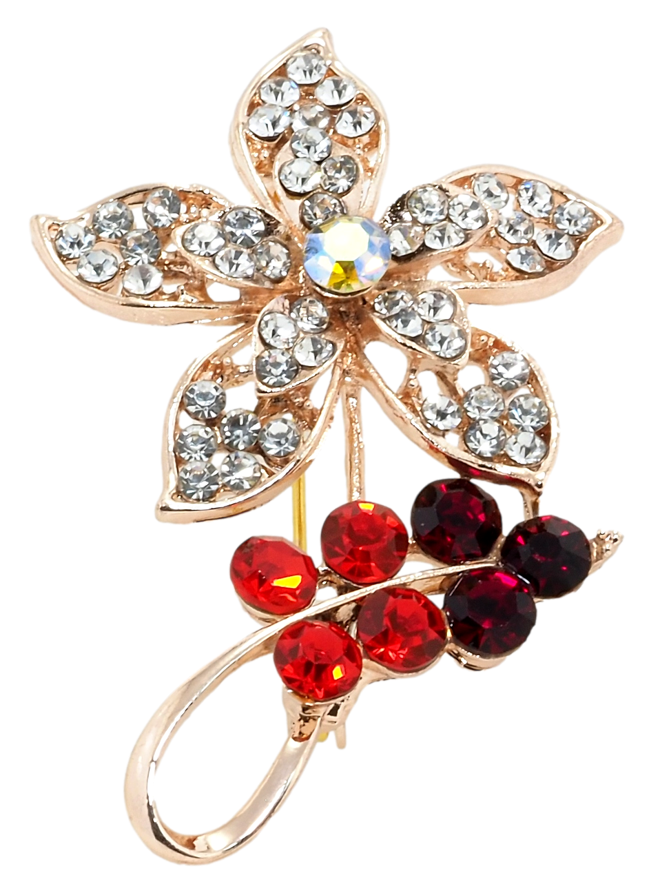 

Брошь "Цветок с белыми и красными стразами"