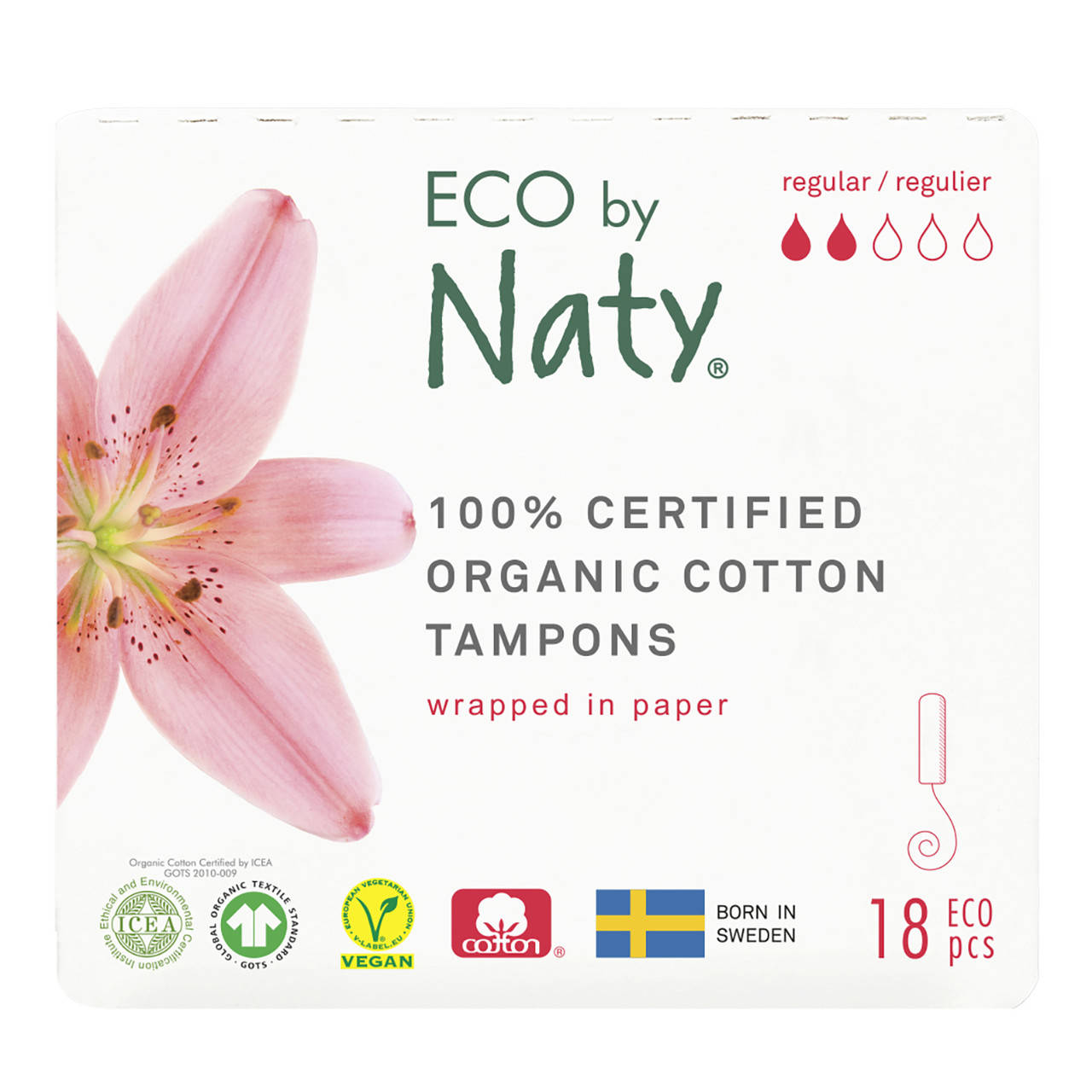 

Органические тампоны Eco by Naty Regular 18 шт