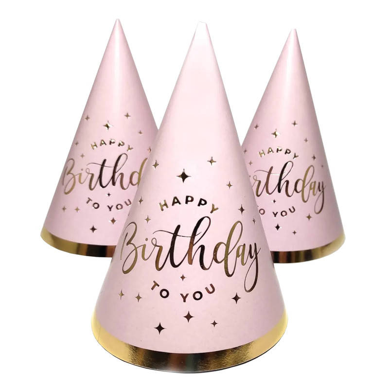 

Колпачок "Happy Birthday" золото на розовом 15см 10шт/уп